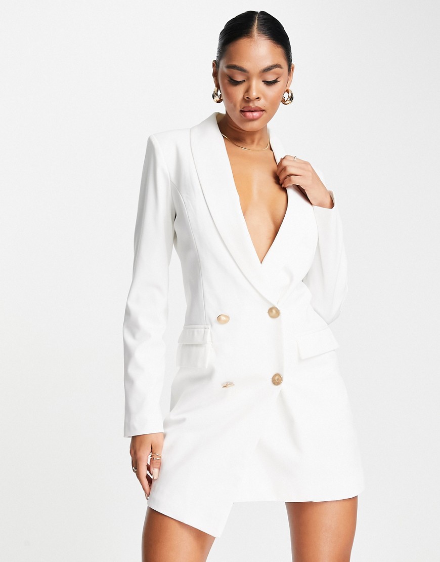 Unique21 Double Breasted Asymetric Blazer Dress In White