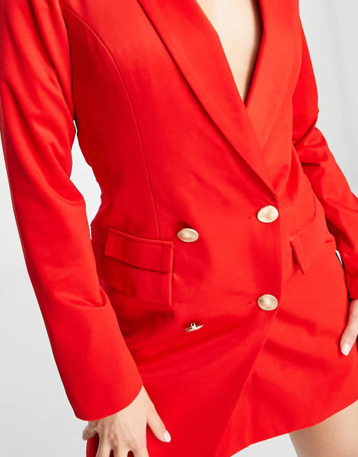 breasted asymmetric blazer dress in red |