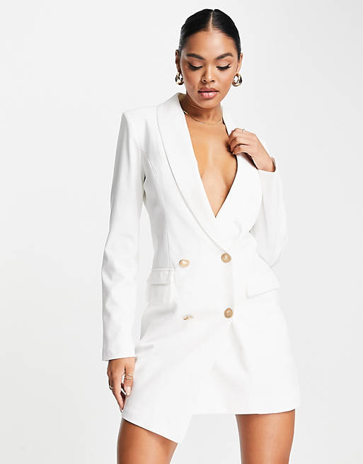 Unique21 double breasted asymmetric blazer dress in white