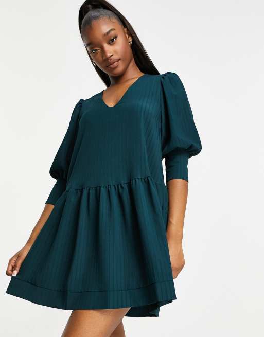 Unique21 drop hem smock dress in dark teal | ASOS