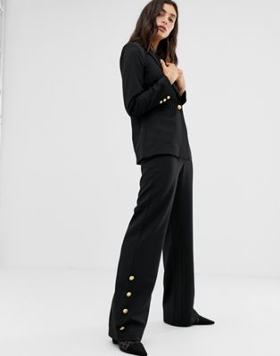 Unique21 - Elegante broek met hoge taille en goudkleurige knopen-Zwart