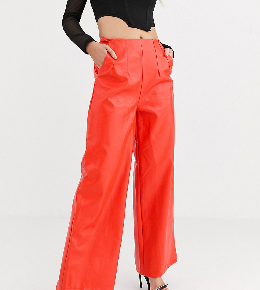 UNIQUE21 extreme wide leg trousers in faux leather co-ord-Orange