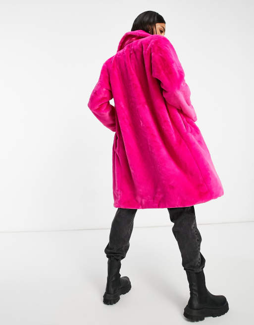 Unique21 faux fur coat in fuschia ASOS