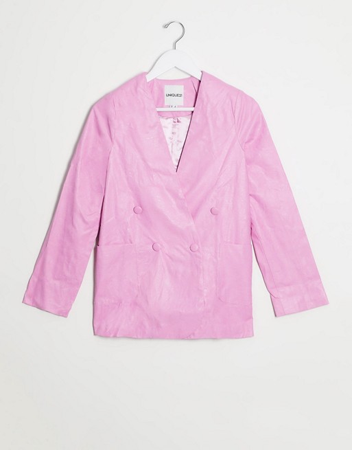 Unique21 faux leather blazer in hot pink