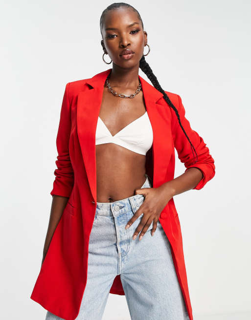 Unique21 – Figurbetonter Blazer mit langem Schnitt in Rot