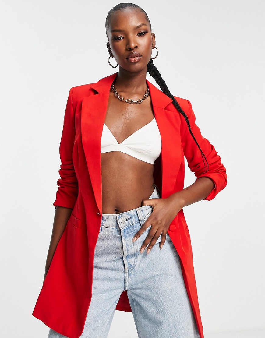 Unique21 Fitted Longline Blazer In Red
