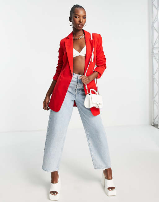 FITTED CROP BLAZER - Red