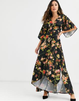 black floral kimono dress