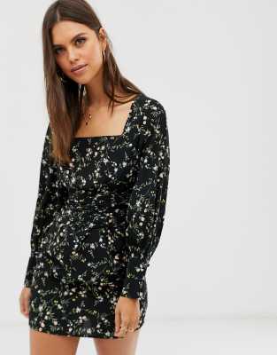 floral square neck dress