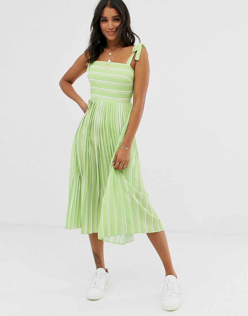 Unique21 - Gestreepte jurk met strikbandjes-Groen