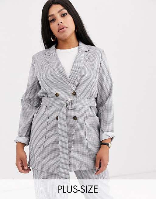 Unique21 Hero check belted D ring blazer