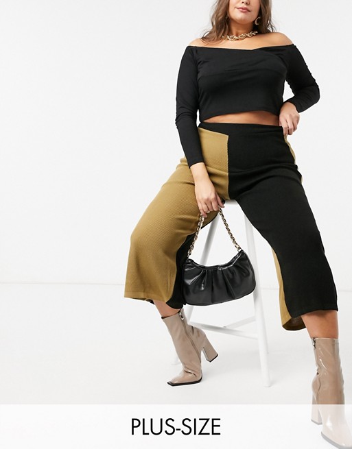 Unique21 Hero colour block knitted trousers in black & camel