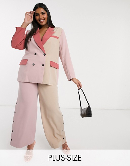 Unique21 Hero contrast panelled blazer in cream and pinks