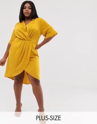 mustard satin pleated midi dress