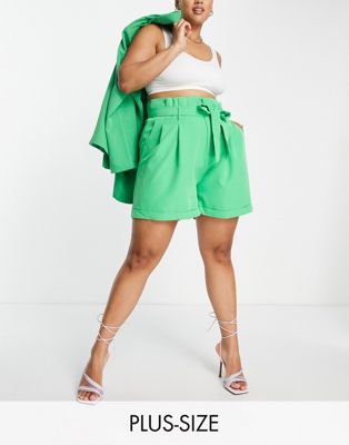 Unique21 hero paperbag waist shorts in green