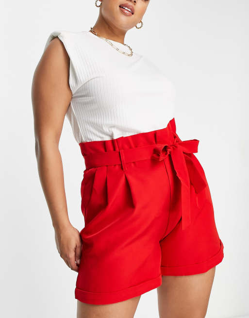 Unique21 hero paperbag waist shorts in red