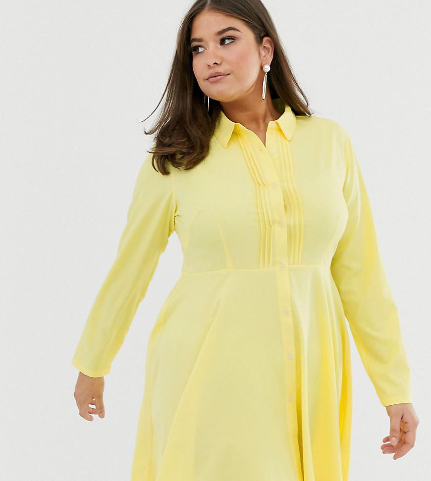 Unique21 Hero pleated front shirt dress-Yellow
