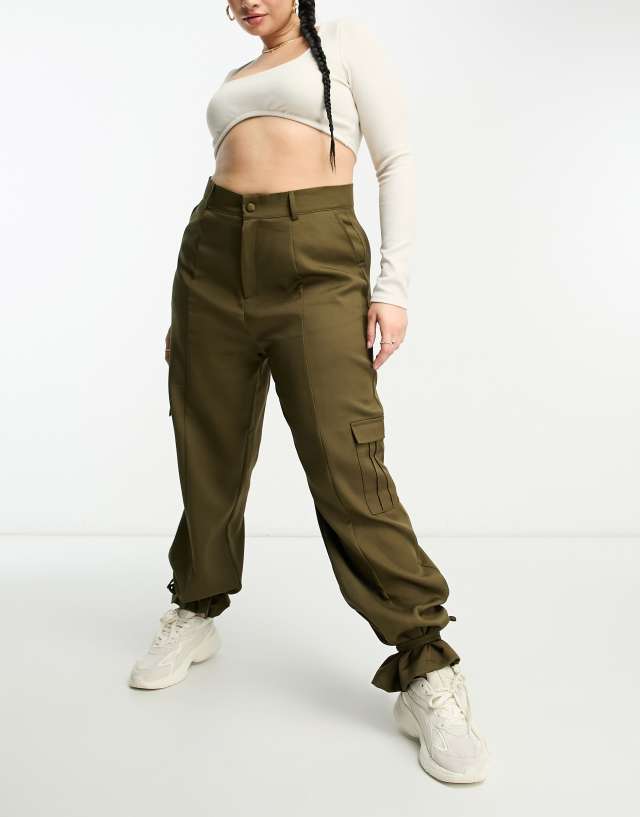 Unique21 Hero Plus high rise cargo pants with ankle tie in khaki