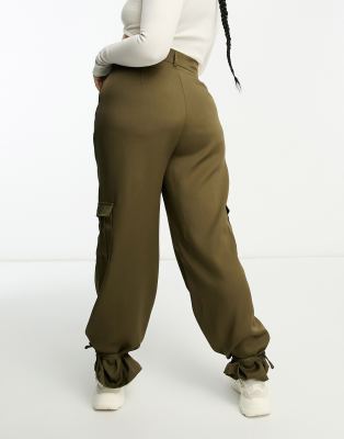 Unique21 Hero Plus high rise cargo pants with ankle tie in khaki