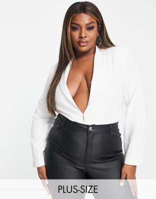 UNIQUE21 Hero Unique21 Hero Plus plunge tailored bodysuit in white