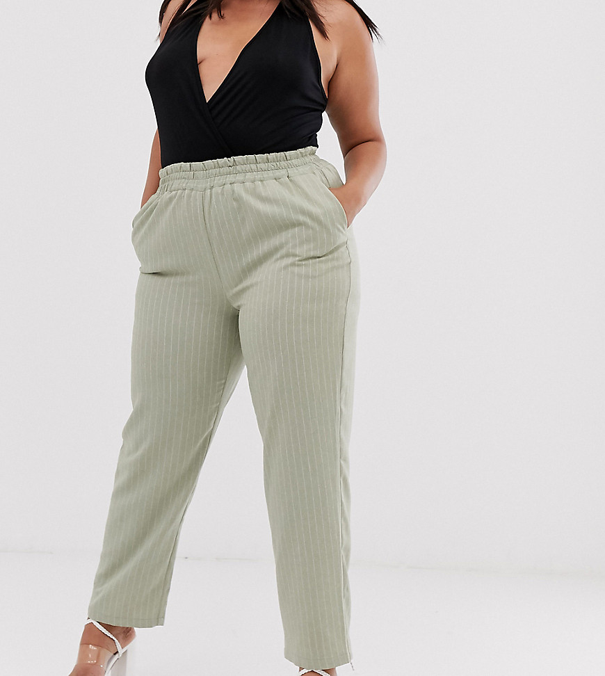UNIQUE21 Hero Plus relaxed trousers in pinstripe co-ord-Green