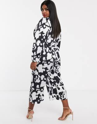 Unique21 Hero satin long sleeve cow print long sleeve jumpsuit ASOS