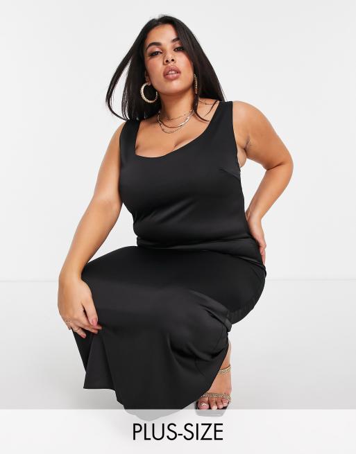 Unique21 Hero satin scoop neck mini dress in black | ASOS