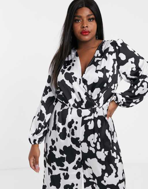 Unique21 - Hero - Tuta jumpsuit a maniche lunghe in raso con stampa maculata, 3 di 4