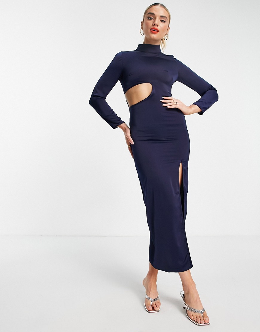 Unique21 High Neck Cut Out Maxi Dress In Navy