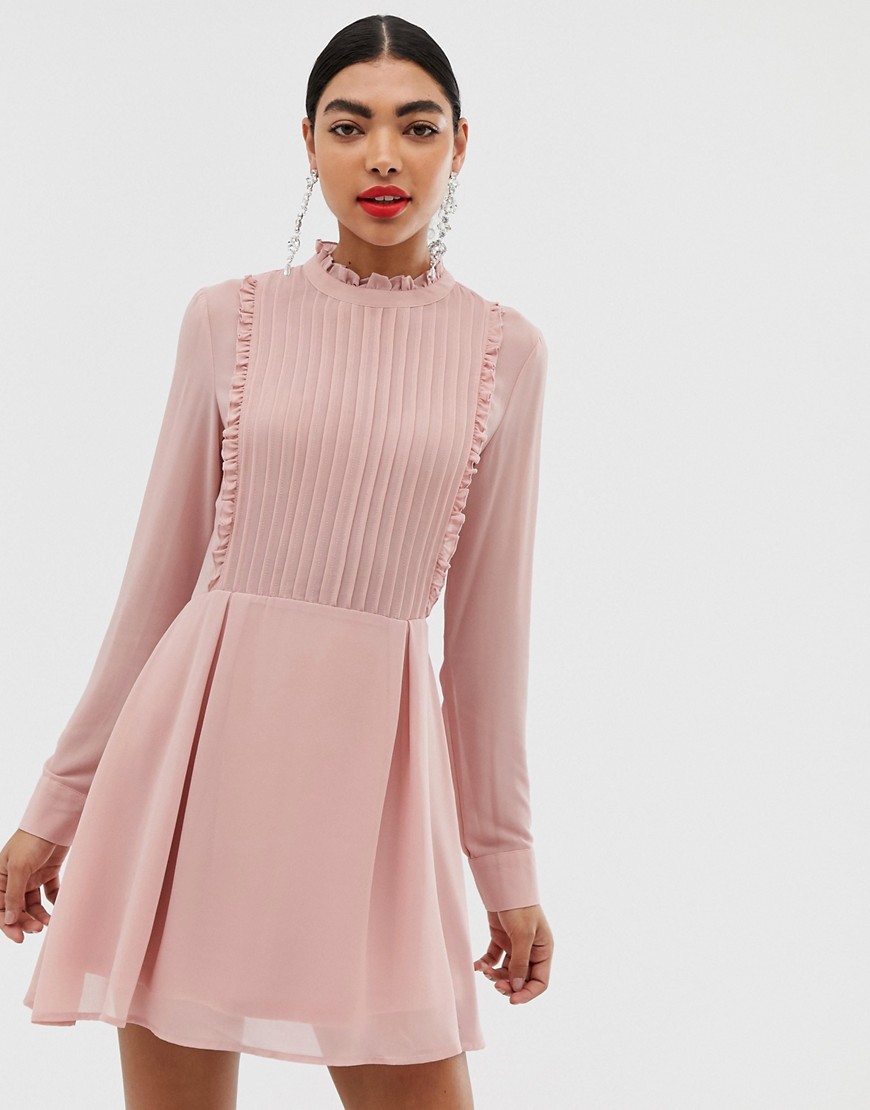 Unique21 high neck frill mini dress-Pink