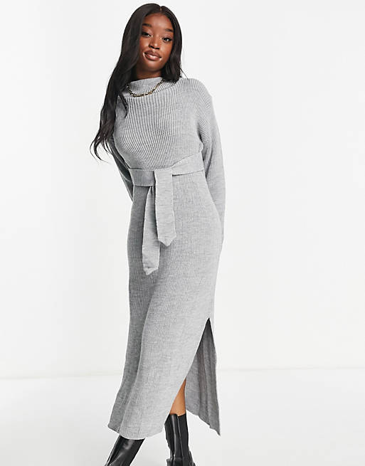 Unique21 high neck maxi jumper dress in grey