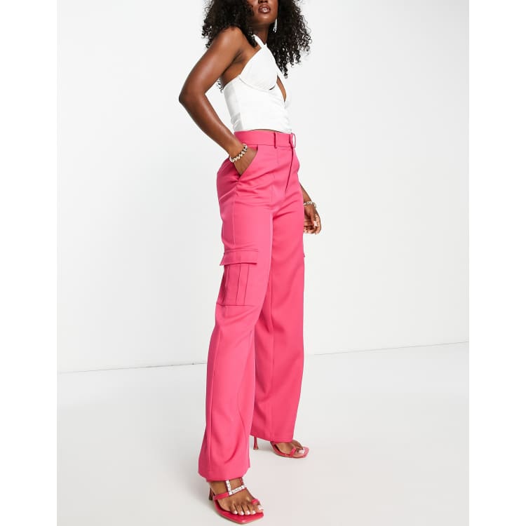 Cargo Pants - High Waisted - Full Length - Pink