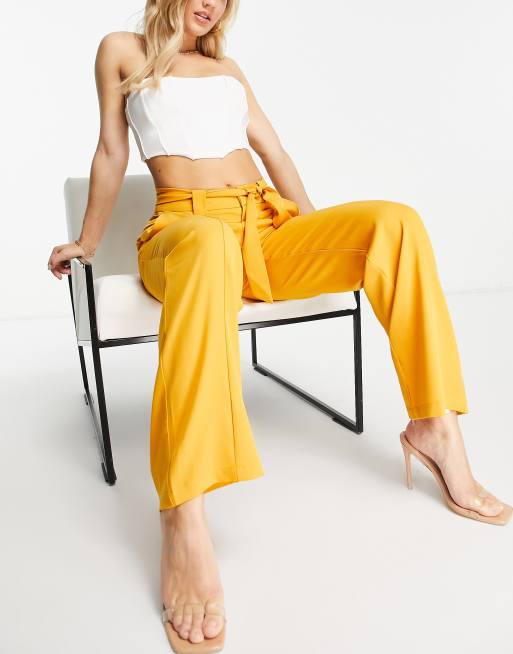 Unique21 high waisted belted pants in mango, 4 of 4