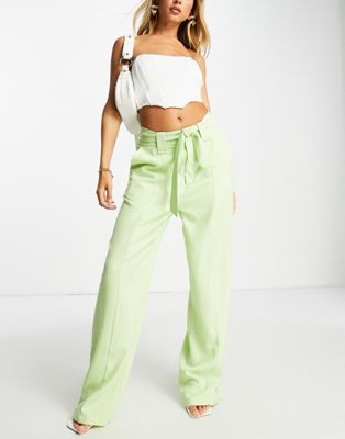 Unique21 high waisted belted trousers in lime