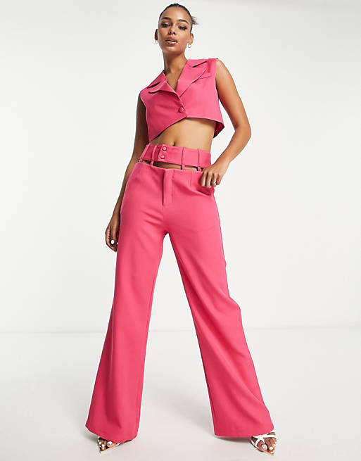 Unique21 high waisted cut out wide leg pants in pink (part of a set)