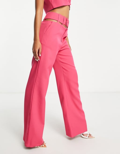 Unique21 high waisted cut out wide leg trousers co-ord in pink