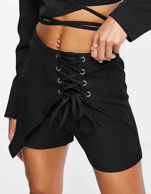 Unique21 high waisted lace up shorts in black (part of a set)