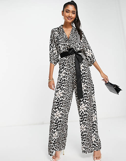 Unique21 kimono jumpsuit in leopard