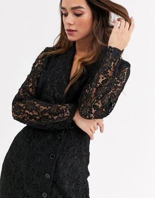 Unique21 lace blazer dress-Black