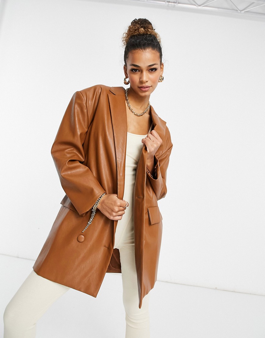 Unique21 leather-look oversized blazer-Brown