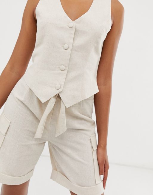 Buy Linen Two-piece Set for Women With High-waisted Shorts and