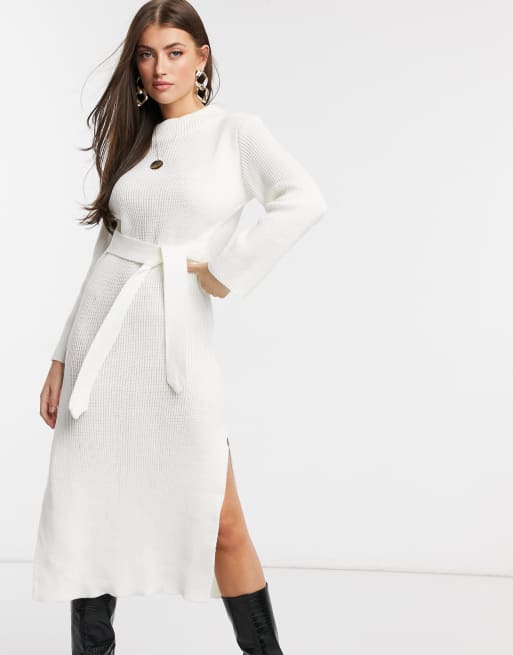 Unique21 - Maxi trui-jurk met col in wit