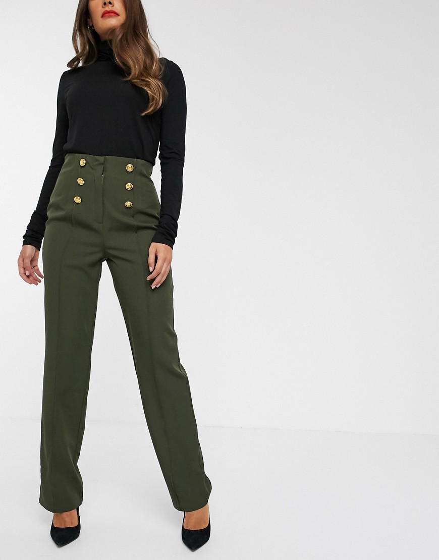 Unique21 military gold buttons tailored trousers-Green