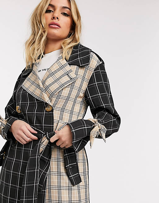 Unique21 mix and match trench coat in checks