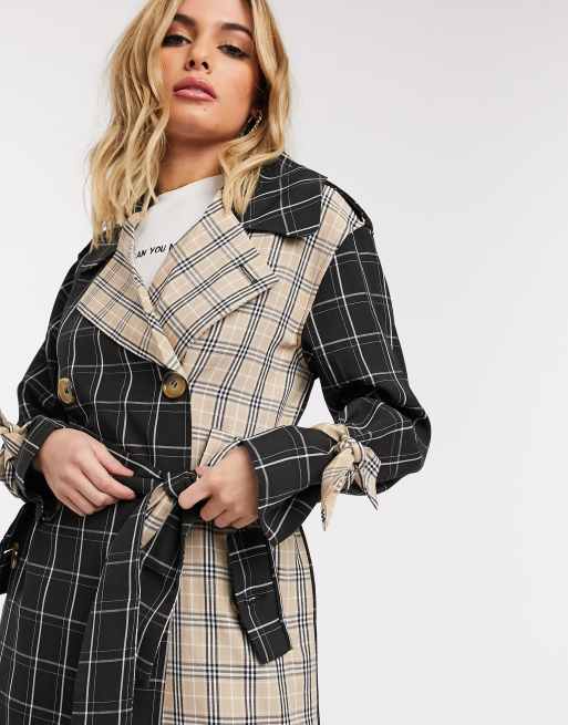 Unique21 mix and match trench coat in checks ASOS