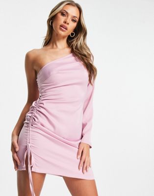 one shoulder mini dress in dusky pink