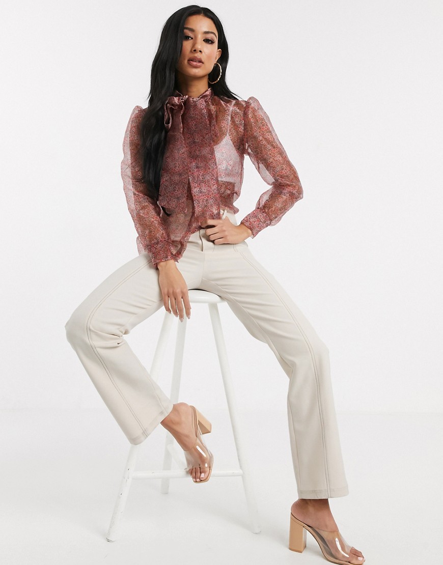 Unique21 - Organza blouse met strik en bloemenprint-Multi