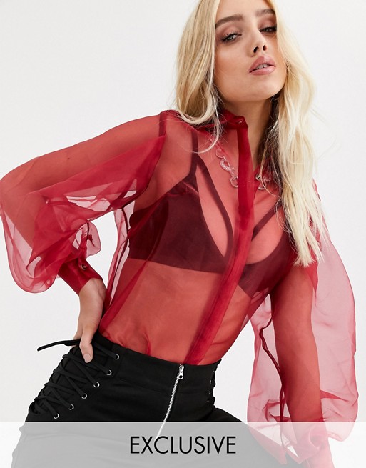 UNIQUE21 organza shirt with balloon sleeves