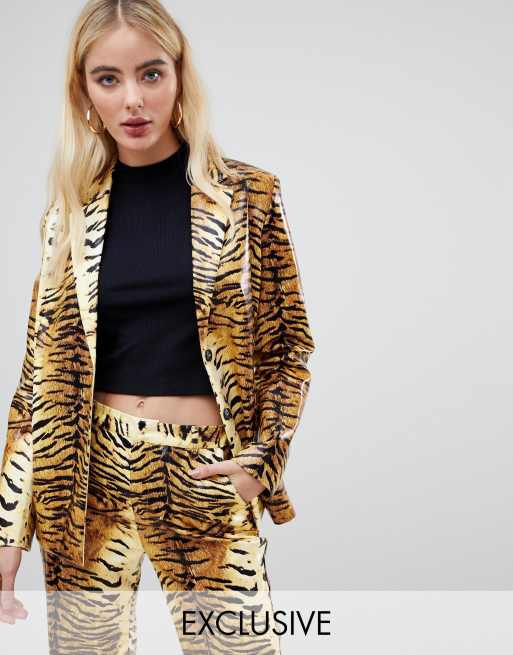 UNIQUE21 oversized boyfriend blazer in pu tiger print coord ASOS
