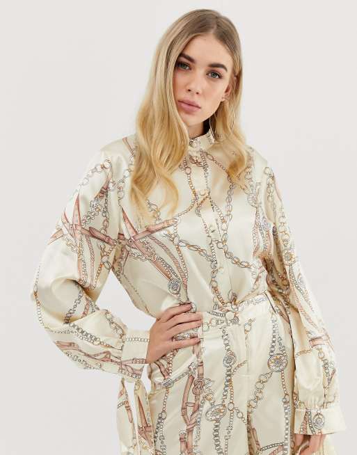 Chain print top satin dress